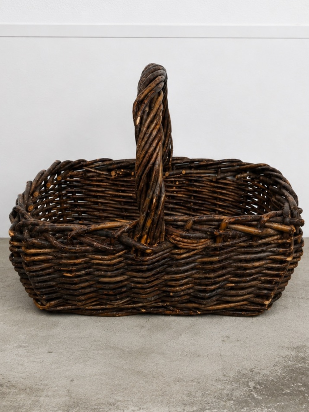 Rustic Grapevine Basket 1980-1990 Handwoven Twig Gathering Basket Farmhouse
